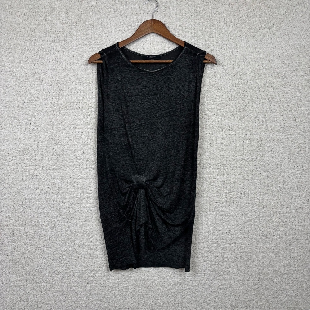 All Saints Top Womens XS Gray/Black Rivi Knotted Front Tank Vest Sleeveless Tank